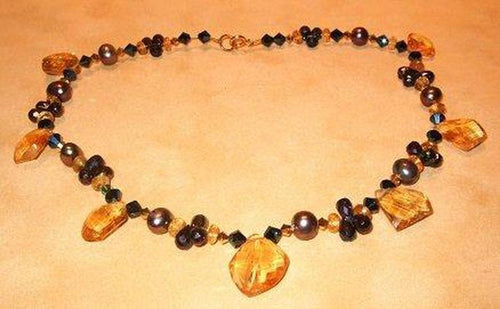 Citrine , Spinel and Freshwater Pearl Necklace - butlercollection