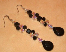 Load image into Gallery viewer, Handmade Woven Black onyx and Swarovski Crystal Earrings in Sterling Silver - butlercollection
