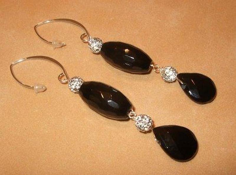 Black Onyx and Swarovski Crystal Earrings in Sterling Silver Gemstone Earrings - butlercollection