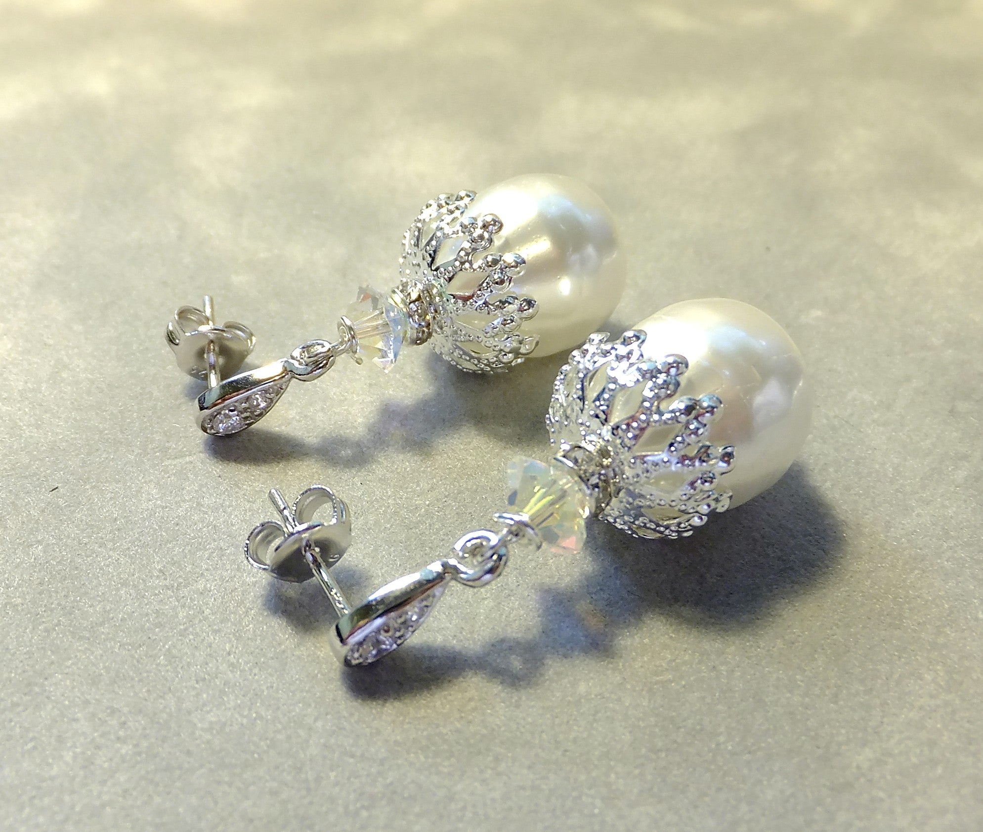 Vintage White Mother Of Pearl Earrings in Sterling Silver