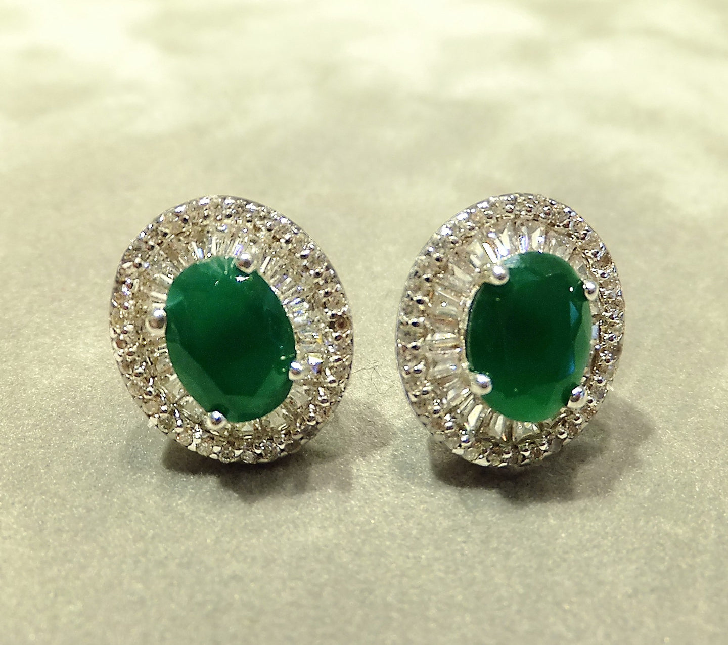 Indian Emeralds and White Topaz Gemstone Stud Earrings