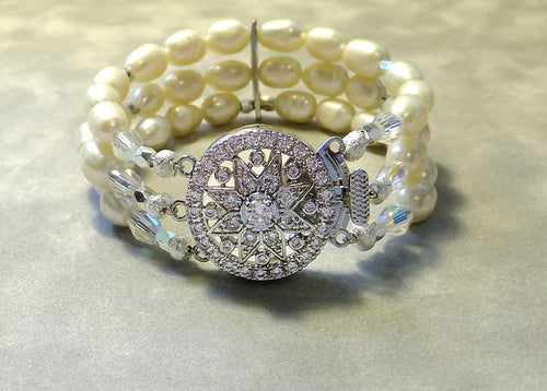 Handmade white pearl cuff bracelet