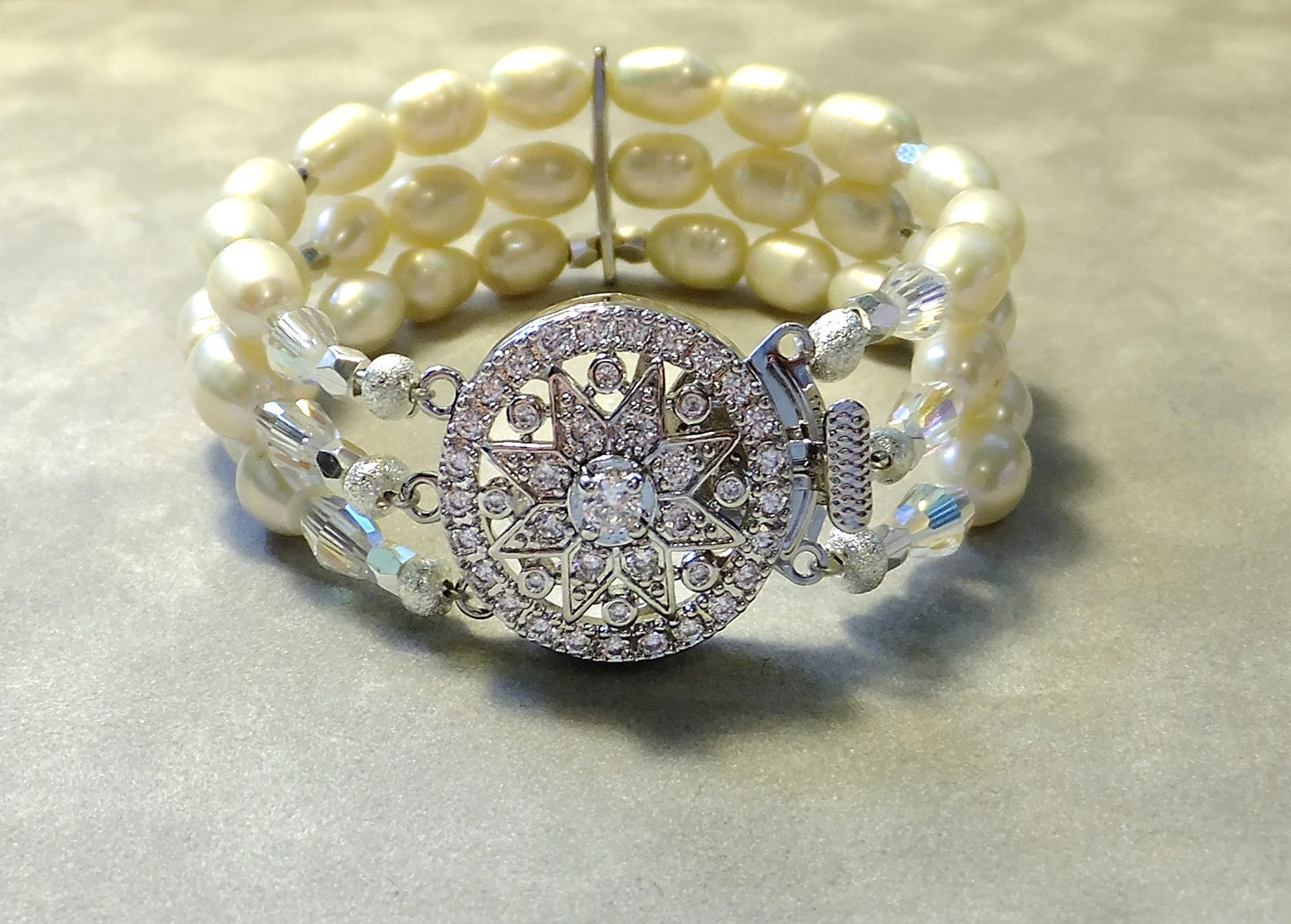 Handmade white pearl cuff bracelet