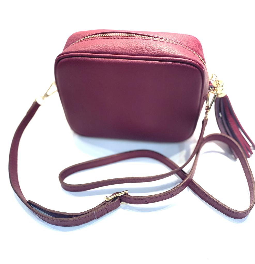 Ruby Red Italian Leather Crossover Bag