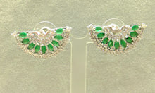 Load image into Gallery viewer, White and green chalcedony fan stud earrings
