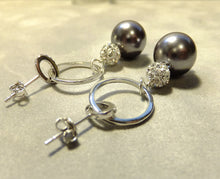 Load image into Gallery viewer, Drop sterling silver grey pearl earrings
