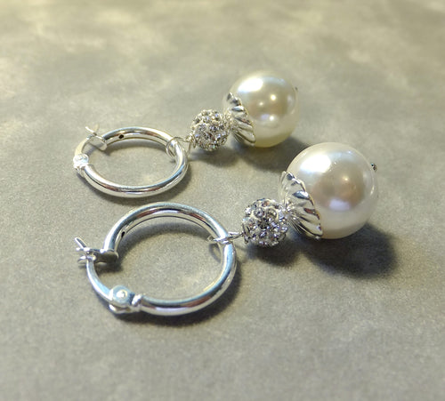White pearl and Swarovski Crystal Earrings