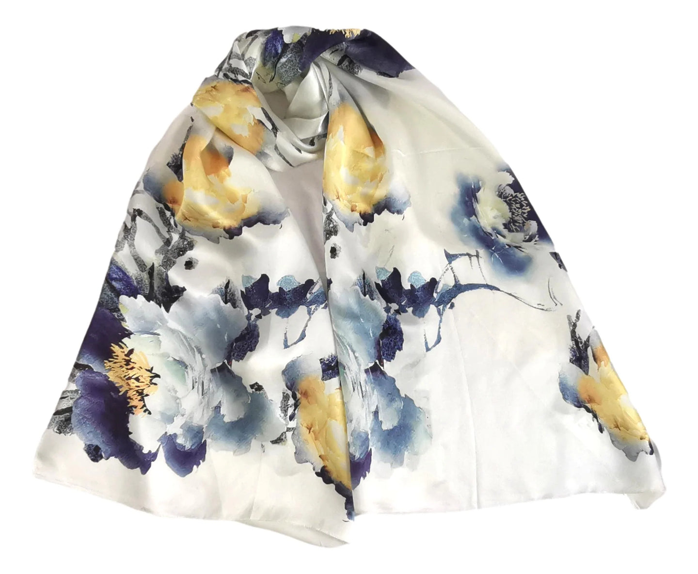 Blue and Yellow floral Print silk scarf