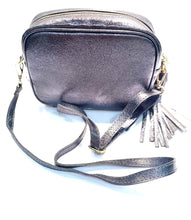 Load image into Gallery viewer, Grey Metallic crossover Italian leather bag
