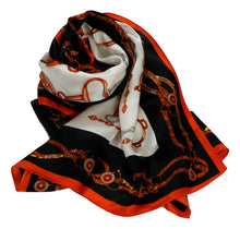 Load image into Gallery viewer, Orange and Black long silk scarf
