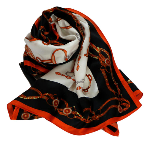 Orange and Black long silk scarf