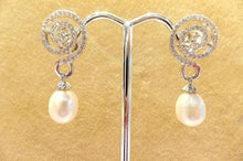 Load image into Gallery viewer, Natural White Pearl and White Topaz Gemstone Drop Earrings - butlercollection
