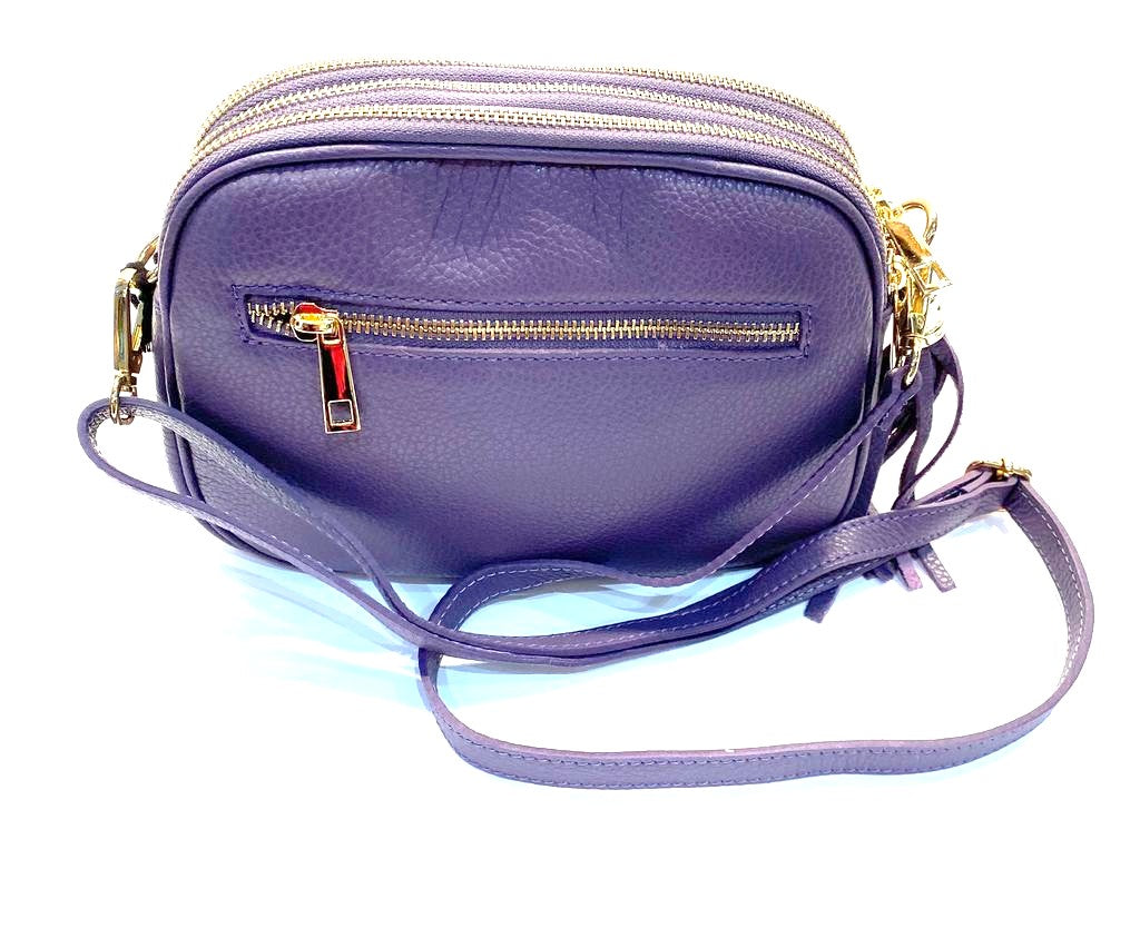 Purple Italian leather crossover bag