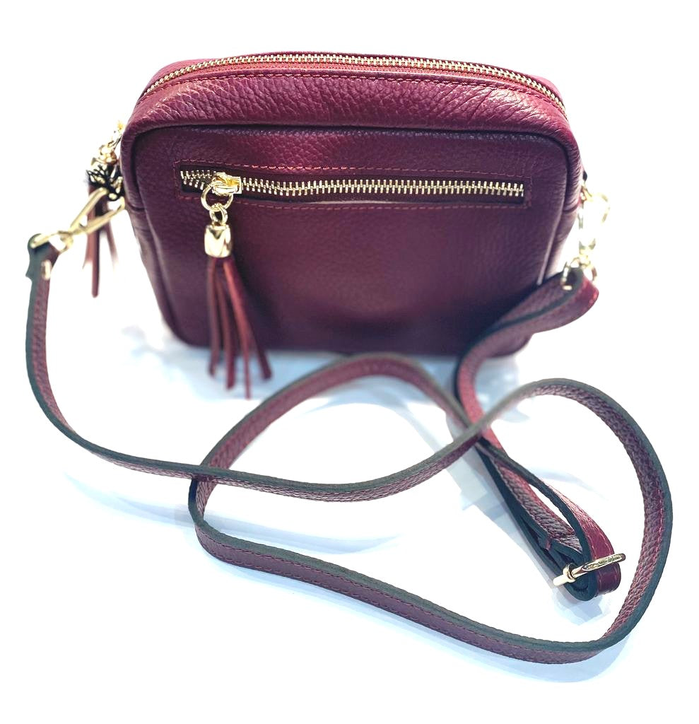 Ruby Red small Italian leather crossover bag