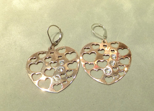 Heart drop rose gold and sterling silver earrings