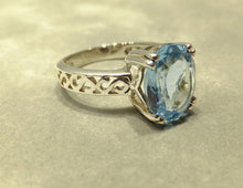 Load image into Gallery viewer, Oval Blue topaz gemstone ring in sterling silver
