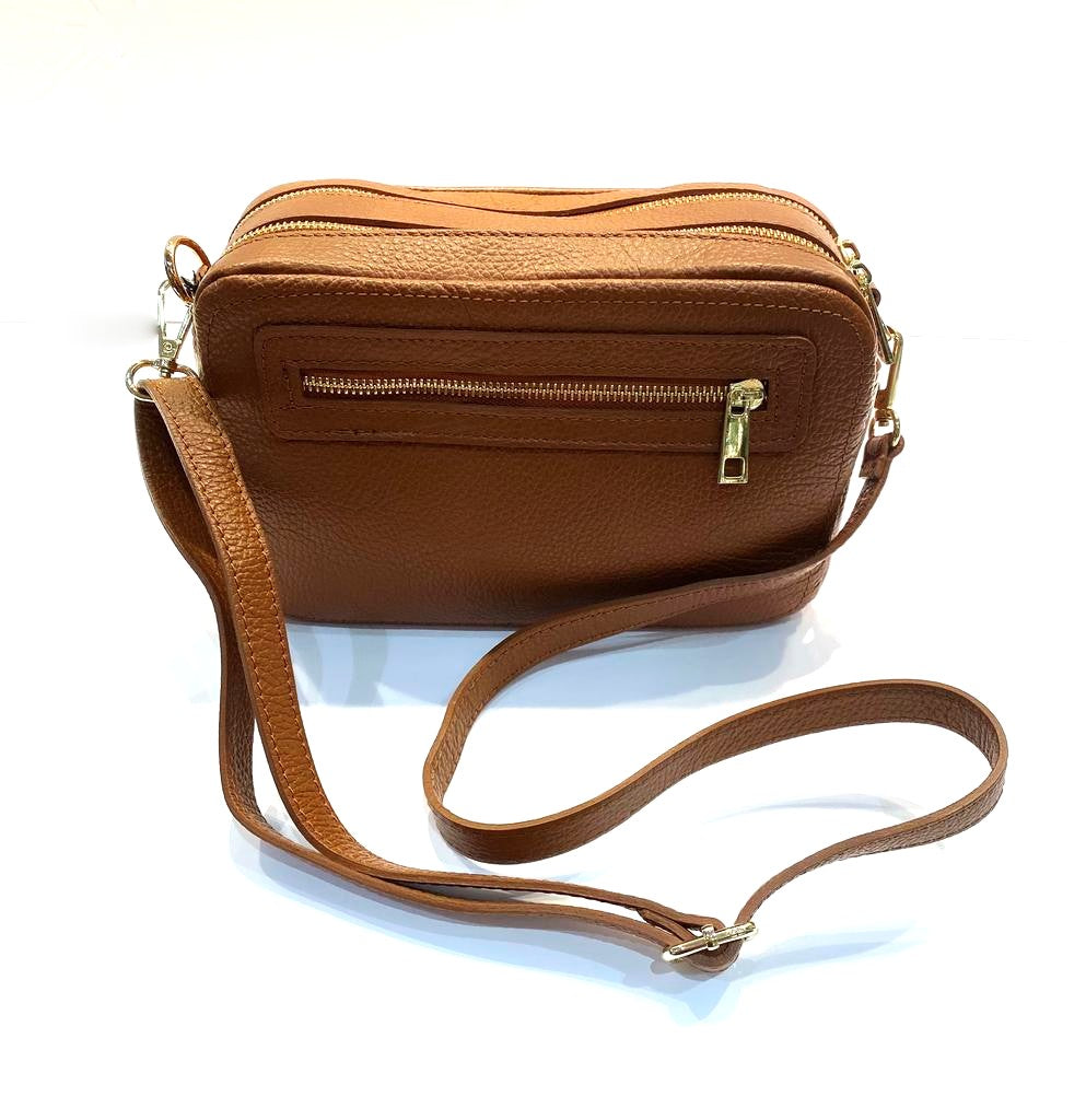 Tan leather crossover bag