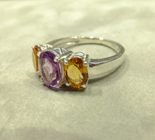 Load image into Gallery viewer, Citrine and amethyst three stone ring
