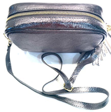 Load image into Gallery viewer, Top view of grey metallic leather bag
