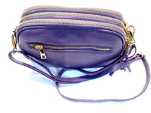 Load image into Gallery viewer, Top view of Purple leather crossover bag

