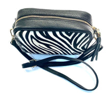 Load image into Gallery viewer, Black and white Zebra print Italian leather Bag
