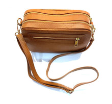 Load image into Gallery viewer, Two zipper tan leather crossover bag
