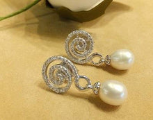 Load image into Gallery viewer, Natural White Pearl and White Topaz Gemstone Drop Earrings - butlercollection
