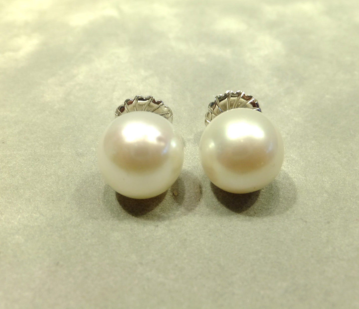 Large 12.5 mm Freshwater White Pearl Stud Earrings