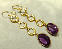 Load image into Gallery viewer, Golden long drop amethyst earrings
