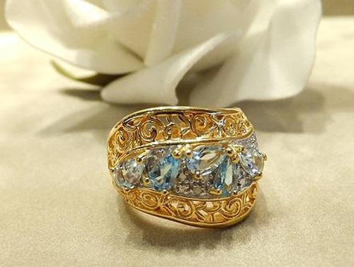 Blue topaz and aquamaine gemstone ring