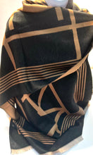 Load image into Gallery viewer, Revisable Black and Camel Cashmere Blend Scarf
