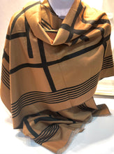 Load image into Gallery viewer, Tan and black print scarf 
