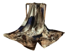 Load image into Gallery viewer, Brown and Blue theme silk scarf
