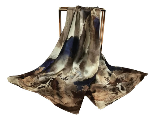 Brown and Blue theme silk scarf
