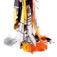 Load image into Gallery viewer, Long black, yellow and white silk scarf
