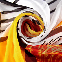 Load image into Gallery viewer, Black ,yellow and white long silk scarf
