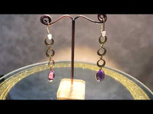 Load and play video in Gallery viewer, video of long amethyst and gold earrings
