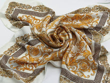 Load image into Gallery viewer, Large square gold and cream silk theme scarf
