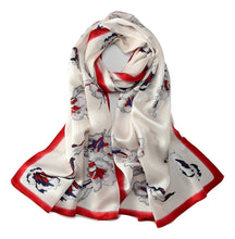 Load image into Gallery viewer, Red and white print long silk scarf
