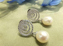 Load image into Gallery viewer, White pearl and white topaz earrings
