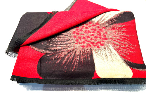 Red flower and black cashmere scarf 