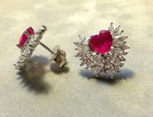 Load image into Gallery viewer, Ruby and white topaz gemstone earrings
