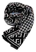 Load image into Gallery viewer, White and black long silk scarf
