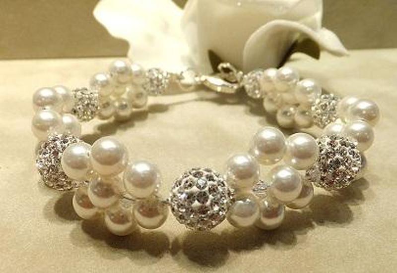 Woven crytsal and pearl bracelet