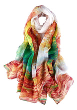 Load image into Gallery viewer, Green Print Silk Long Scarf
